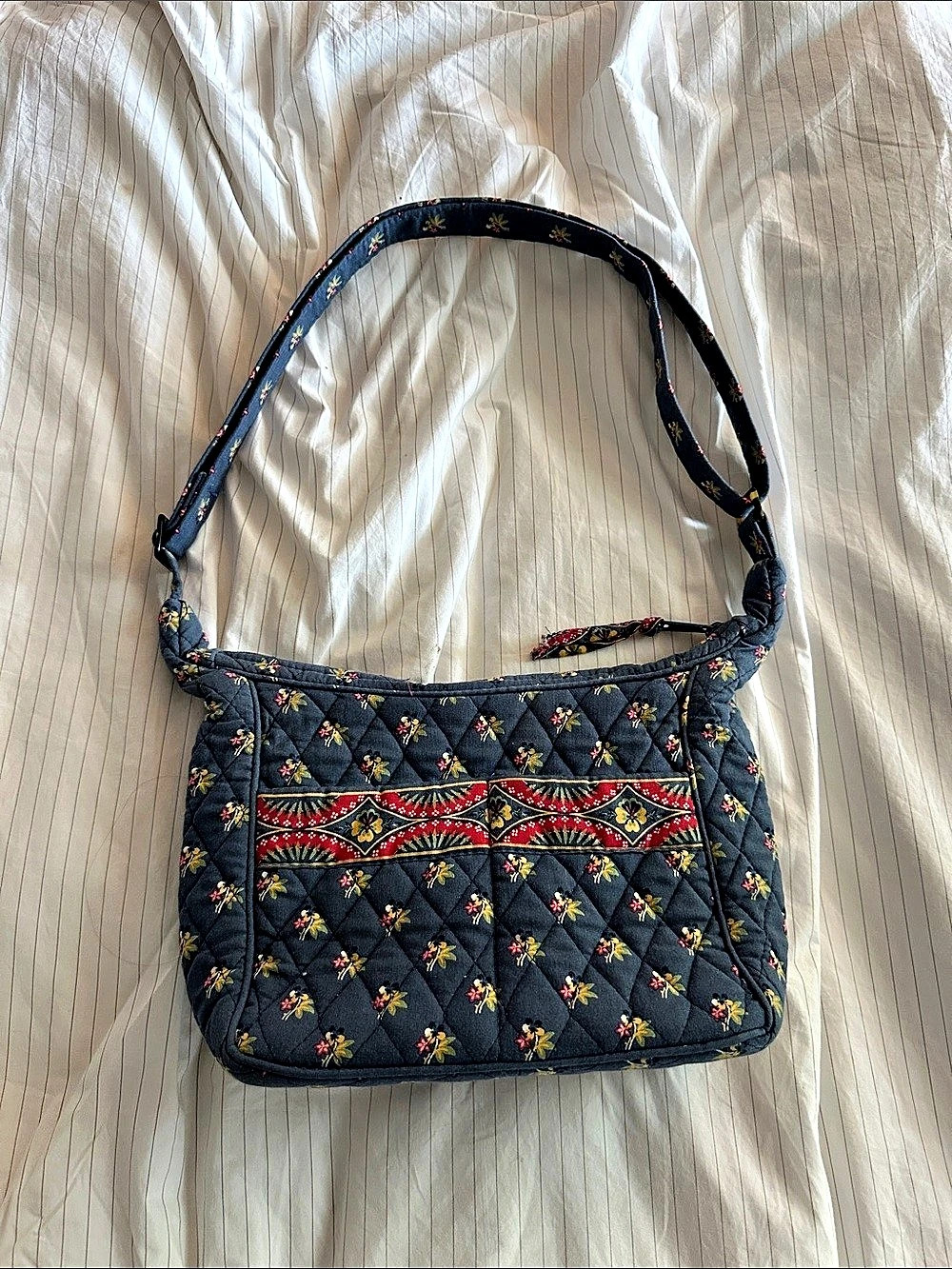 Vera Bradley Quilted Floral Shoulder Bag in Blue & Red